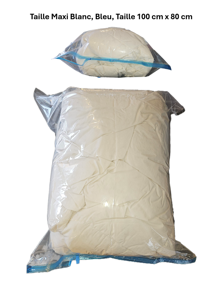 Set de 12 housses de rangement sous vide avec pompe, (3 maxi, 3L, 3M, 3S), Blanc et bleu avec pompe
