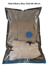 Set de 12 housses de rangement sous vide avec pompe, (3 maxi, 3L, 3M, 3S), Blanc et bleu avec pompe
