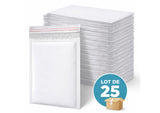 Lot de 25 enveloppes bulles blanches 10 × 16,5 cm avec protection intérieure pour expédition d’objets fragiles.