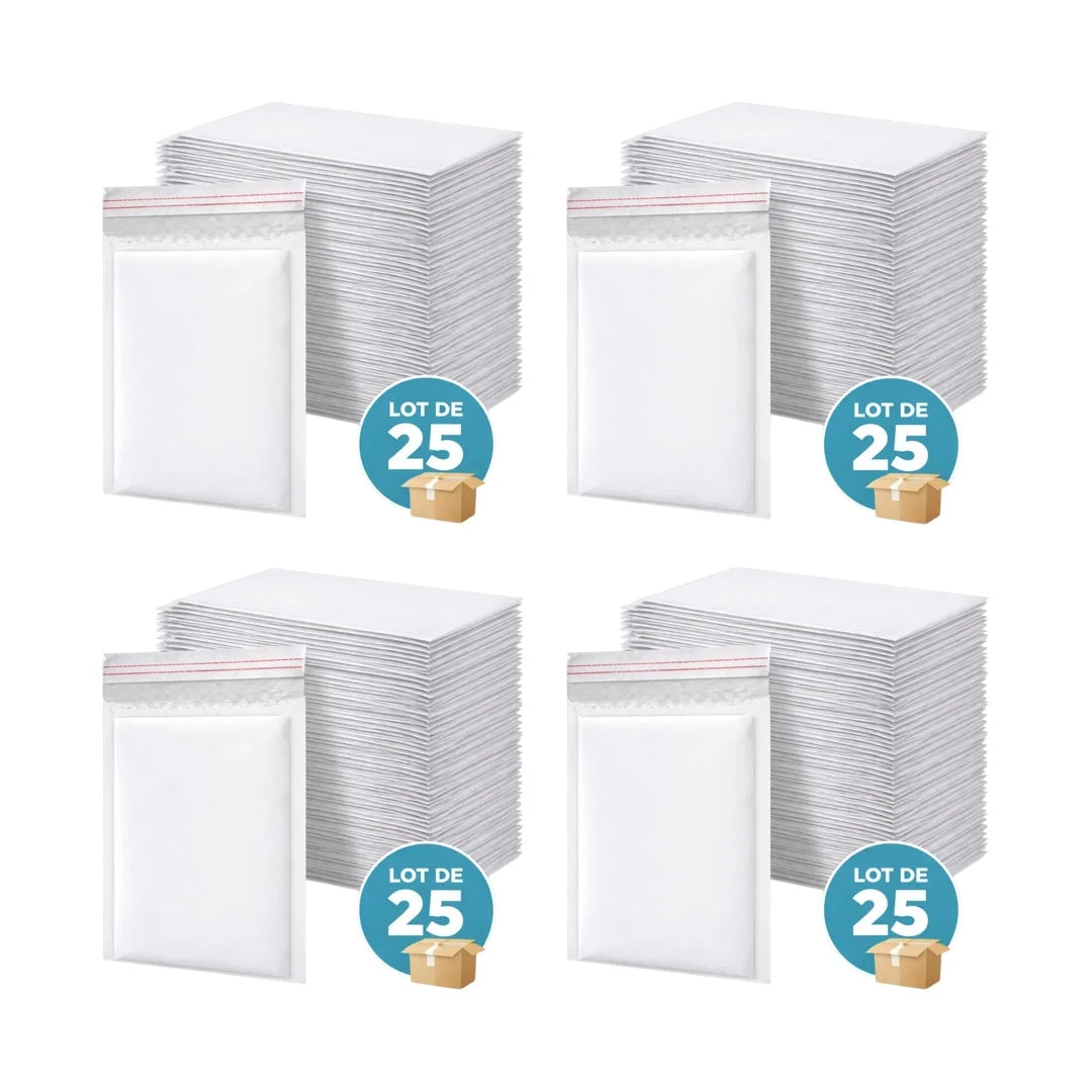 Pack 100 enveloppes bulles blanches – 4 tailles (4 × 25)