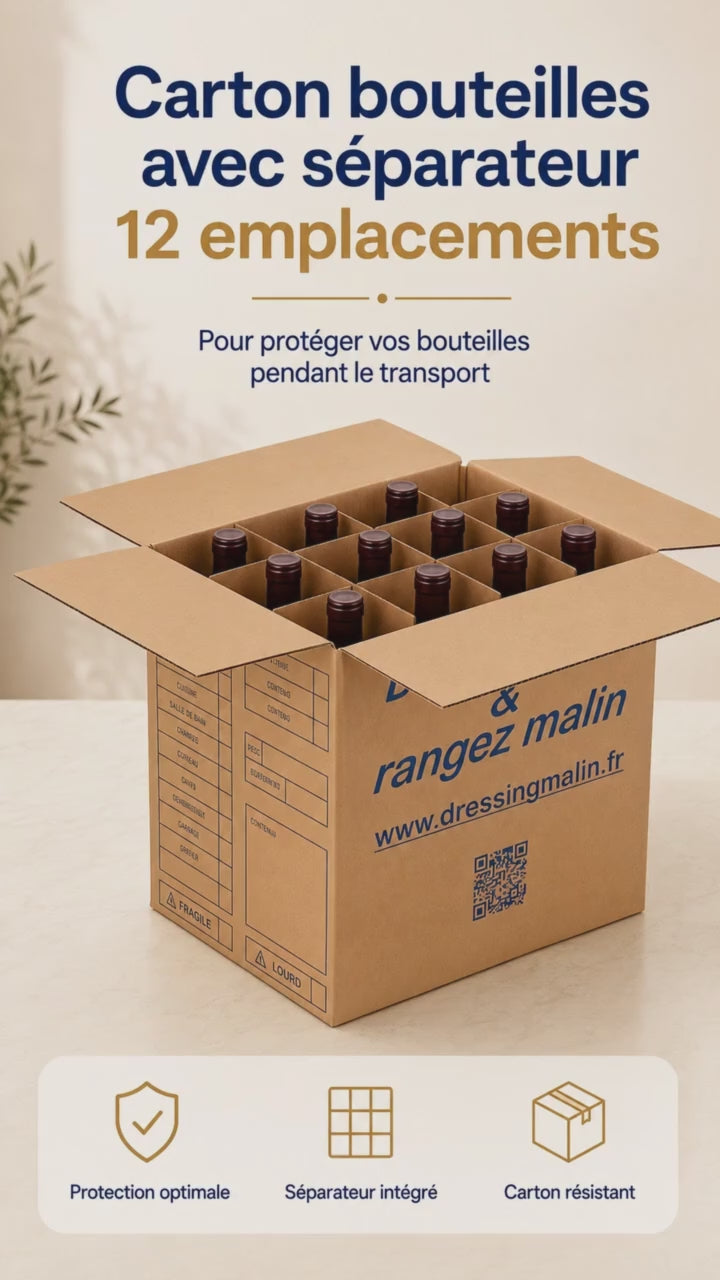 Carton bouteilles avec séparateur  – 12 emplacements