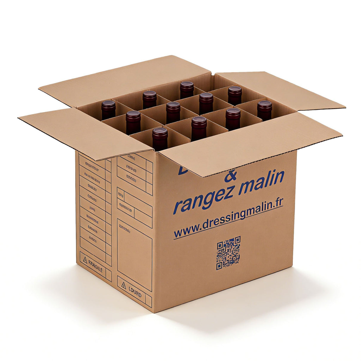 Lot de 5 cartons livre multi-usage 34x26x32 cm – 28 L avec croisillons 12 bouteilles